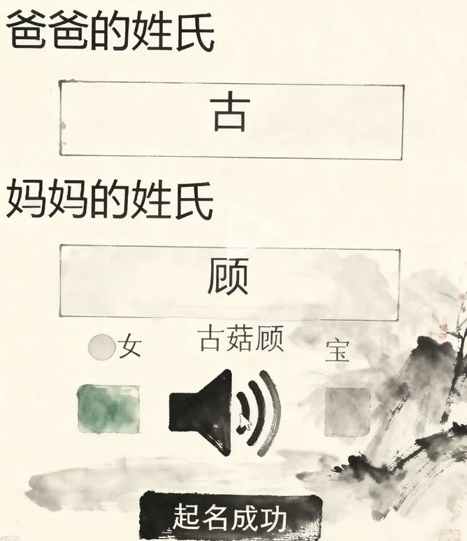 爸姓古媽姓顧 AI給孩子取名古菇顧： 古菇顧名字測試，打分~